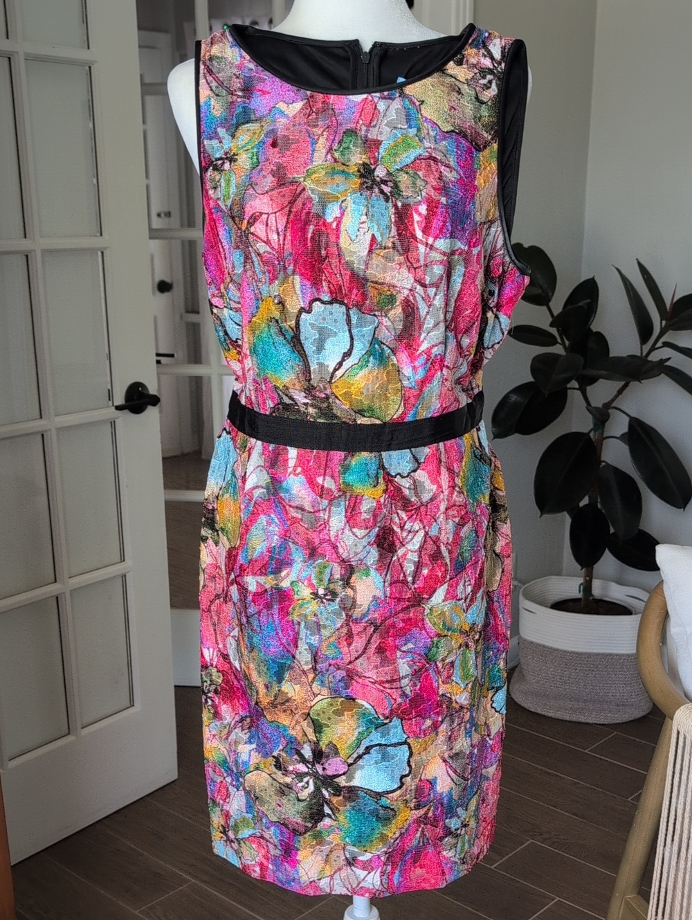 ANTONIO MELANI Pink Multicolor Floral Knee Length Dress 12